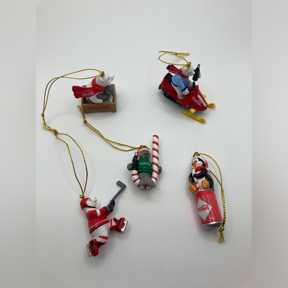 Vtg 2003 Coca Cola Santa's Best Trim A Tree Collection Ornaments Set Of 5